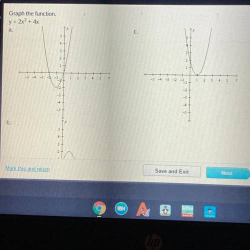 Please help thank u..
Graph the function.
y= 2x^2+ 4x
Answer above on photo^