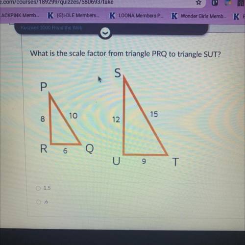 What is the scale factor from triangle PRQ to triangle SUT