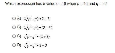 Which expression has a value of -16 when p = 16 and q = 2?

Giving giving crown to first correct a