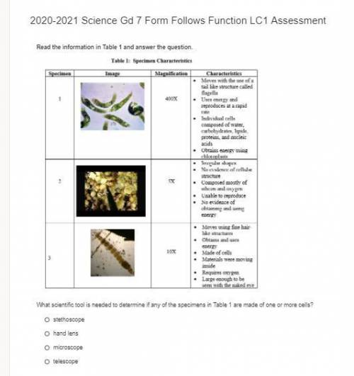 What scientific tool is needed to determine if any of the specimens in Table 1 are made of one or m