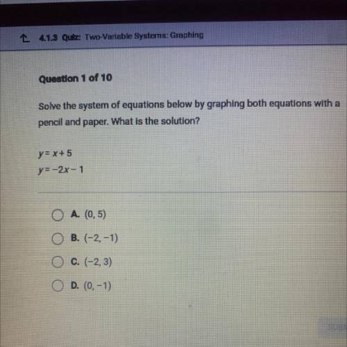 Solve the system of equations below by graphing both equations with a

pencil and paper. What is t