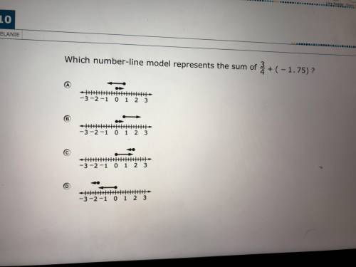 Which number line model represents the sun of 3/4+(-1.75)