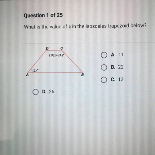 What is the value of x in the isosceles trapezoid below?