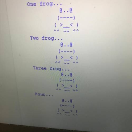 I need help creating this output in python. I already drew the frog in a function with a loop