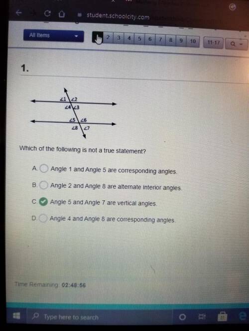 which of the following is not a true statement angle 1 and angel 5 are corresponding angles angle 2