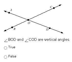 BOD and COD are vertical angles.
True
False