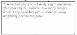 To the nearest hundredth, what would be the distance Andy would swim across the pool diagonally?