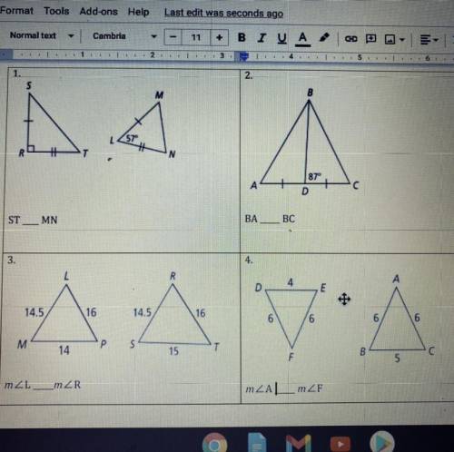 Write an inequality relating the give side lengths or angle measures. It is possible that there is