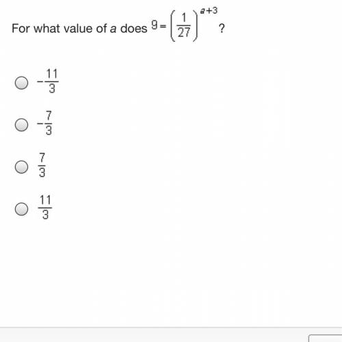 For what value of a does 9 = (1/27) ^ (0 + 3) ?