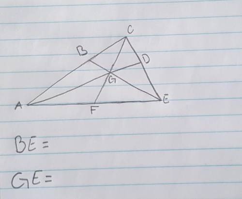 B, D, and F are the midpoints of each side and G is the centroid.

Find the following lengths if C