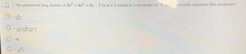 The polynomial long division of 2x^3+4x^2+5x-1 by x+1 results in a remainder of -4 which correctly