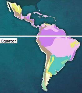 A thematic map of Central and South America. The Equator is labeled. Using complete sentences, disc