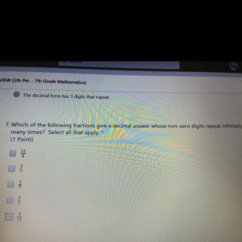 Which of the following fractions give a decimal answer whose non-zero digits repeat infinitely many