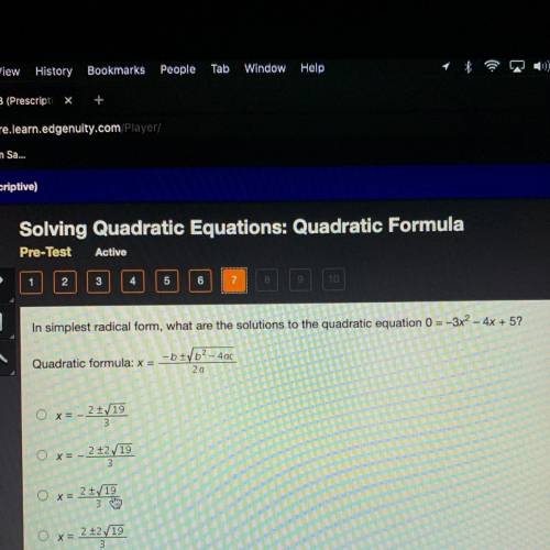 In simplest radical form, what are the solutions to the quadratic equation 0 =3x4x + 5?

Quadratic