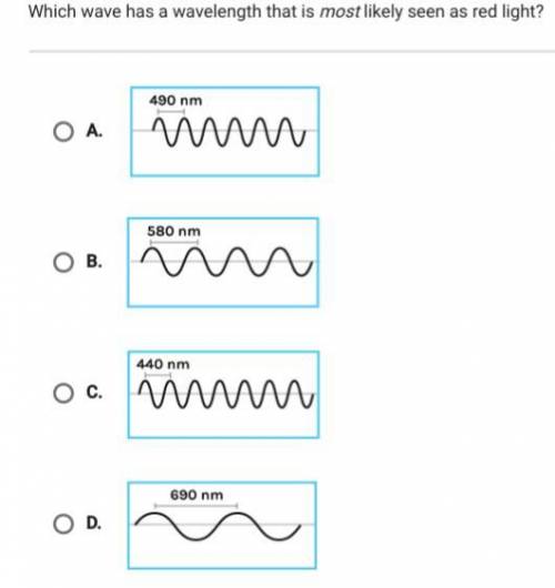 Which wave has a wavelengh that is most likely seen as red light?