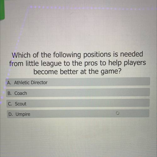 Which of the following positions is needed

from little league to the pros to help players
become