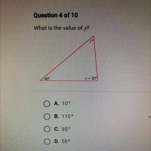 What is the value of y?
A. 10
B. 110
C. 85
D. 55