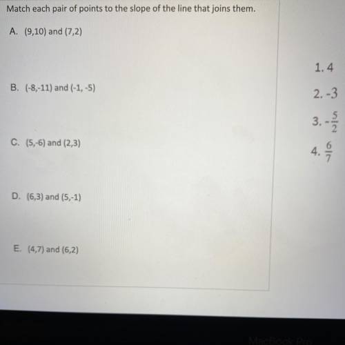 Match each pair of points to the slope of the line that joins them 
PLEASE HELP