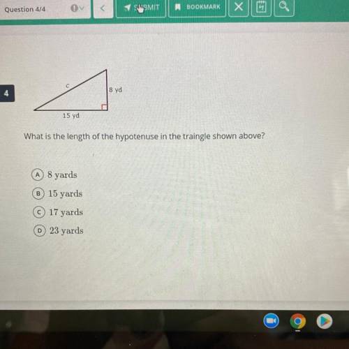 What is the length of the hypotenuse in the traingle shown above?