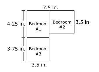 Landon is putting carpet in three bedrooms. A scale drawing of the bedrooms is shown below.

If th