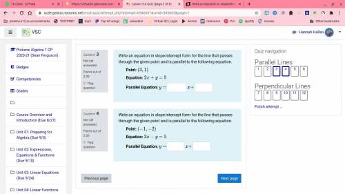 Write an equation in slope-intercept form for the line that passes through the given point and is p