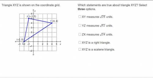 Which statements are true about triangle XYZ? Select three options.

XY measures units.
YZ measure