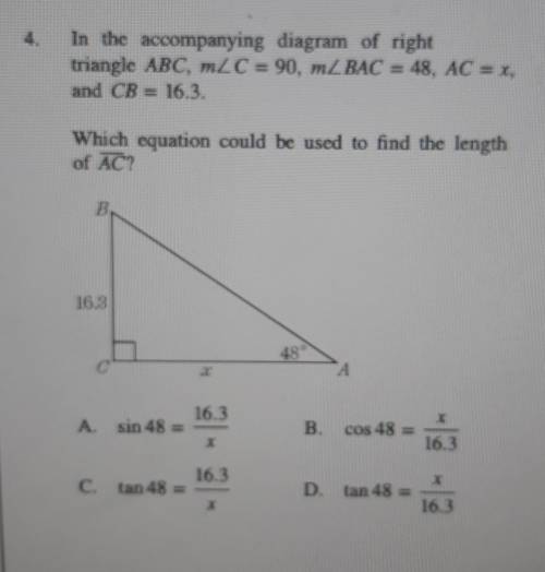 Which equation could be used to find the length of AC?