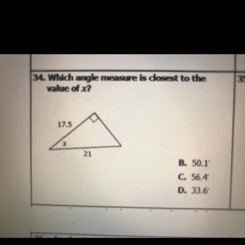 Which angle measure is closest to the value of x?