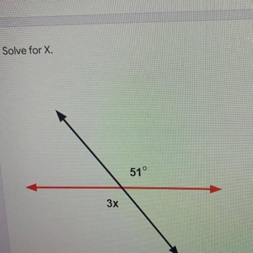 Solve for X.
51°
3x
Vertical angles