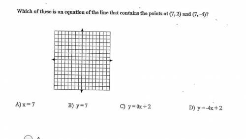Which of these is an equation of the line that contains the points at (7,2) and (7,-4)
