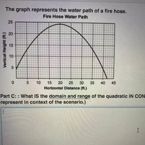 Fire hose water path.

Part C: : What is the domain and range of the quadratic IN CONTEXT? (Explai