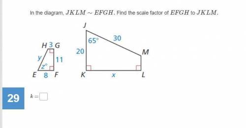 In the diagram, JKLM∼EFGH. Find the scale factor of EFGH to JKLM. The answer is Rotating the shape