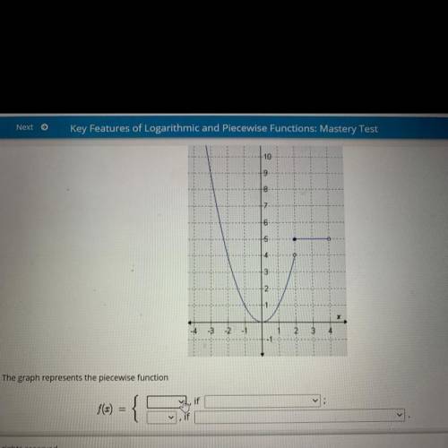 Select the correct answer from each drop-down menu 
The graph the piecewise function