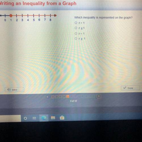 Which inequality is represented on the graph?

t>1
t<1
t<1
t>1
Plss help meee