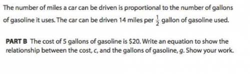Write an equation, uses the cost, c, and gasoline, g.