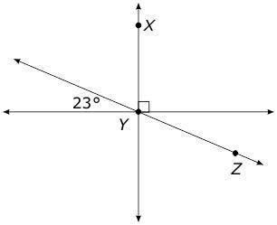 The diagram below shows three lines intersecting at point Y.

What is the measure, in degrees, of