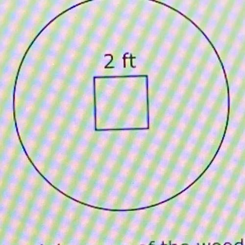 A circular piece of wood with a diameter of 5 ft is shown below. A 2 ft square is

cut out of the