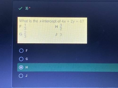 What is the x-intercept of 4x+2y=6 (i just need the work)