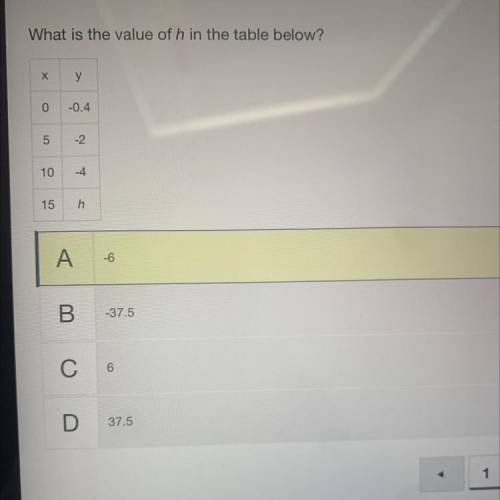 What is the value of h in the table below?