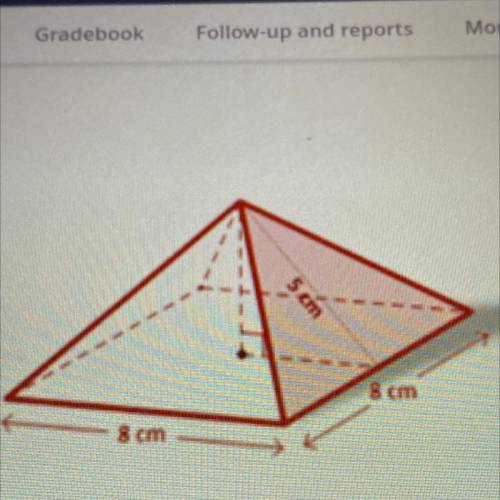 Volume of a Pyramid

1.
A square based pyramid is shown.
Determine the volume of the
pyramid given