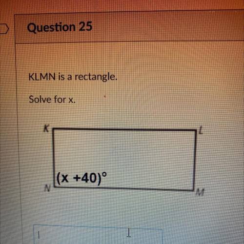 KLMN is a rectangle.
Solve for x.