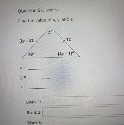 Find the value of x,y, and z