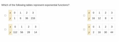 Which of the following tables represent exponential functions? Please look at the screenshot!