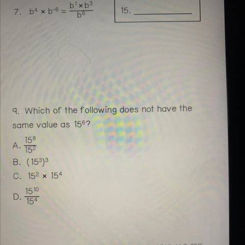 Which of the following does not have the same value as 15 ^6