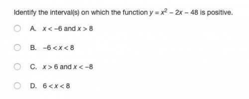 Identify the intervals on which the function x^2 -2x -48 is positive