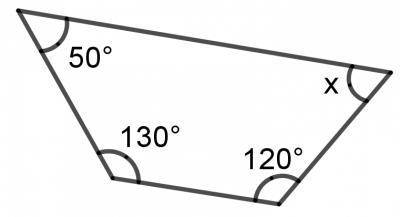 Find the angle measure x in the given figure. 
70° 
45° 
60° 
55°