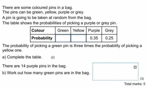 There are some coloured pins in a bag. The pins can be green,yellow, purple, or grey. A pin is goin