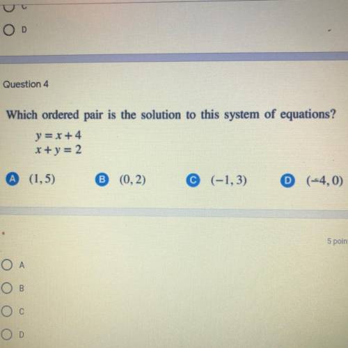 Which ordered pair is the solution to the system of equations ?