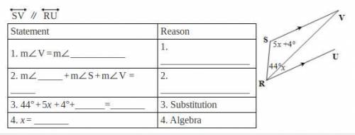 Find the value of x by filling in the blanks in the provided statement- reason solution