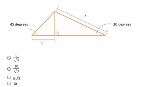 What is the length of x in the diagram below?

A triangle with vertical bisector forms 2 triangles